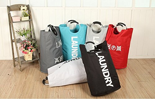 Faltbare Wäschesack, Oxford Tuch Aluminium Griff groß Speicherung und PE Board auf Unten, Stoff Wäschekorb groß Wäschesammler hellgrau - 6