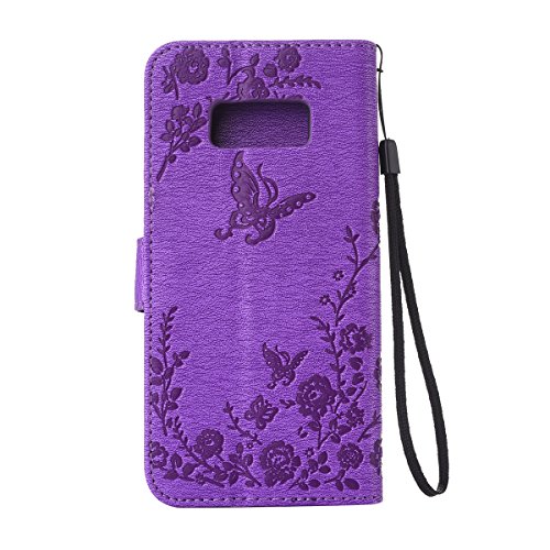 Samsung Galaxy S8 Hülle, Samsung Galaxy S8 Schutzhülle Leder Hülle,Alfort Bling Glitzer Glitter Prägung Flip Wallet Lederhülle Fashion Design Premium PU Leder Hohe Qualität Tasche Case Cover Kasten Abdeckung Wallet für Samsung Galaxy S8 5.8″ Smartphone Funktion Standfunktion Unterstützte Telefone und Magnetverschluss mit Schmetterling ( Lila ) - 3