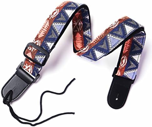 Adjustable Soft Cotton Guitar Strap, Country style & Genuine Leather Ukulele Shoulder Strap - 05
