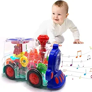 Royals Hub Transparent Gear Train Universal Walking Train Colorful Lights Musical Toys, 3D Colourfull Lights Gear Transparent Train Toy for 2-5 Year Kids Sound Toys (Gear Train)