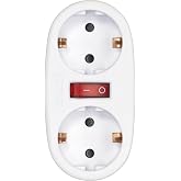SIMON Adapter 2 Schuko sockets with ON/OFF switch | Compact power plug, energy saving and increased safety. White