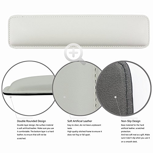 Rancco® PU Leder Handgelenkauflage für Tastatur und Maus w/ 2 Pcs rutschfester Matte, 46.5 cm Genäht Edge Soft Handgelenk Kissen Pad für Notebook / Desktop, Anzug für Büros, Haus, Spiel(Weiß) - 3