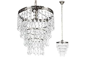 ‎DAPO Dapo Sonderangebot AMY Pendel-Decken-Leuchte-Lampe Landhaus-Kronleuchter Metal chrom Kristallglas Wohn-Esszimmer-Flur-Hänge-Leuchte-Lampe