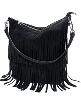 KIPTOP Schultergurt mit Velourleder Damen Quaste Umhängetasche Frau Praktische Einkaufstasche