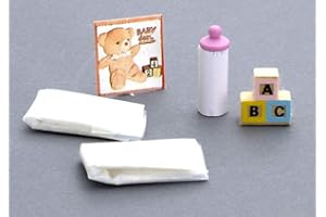 Melody Jane Dolls House Miniature 1:12 Scale Nursery Accessory Baby Items Set Nappies Bottle