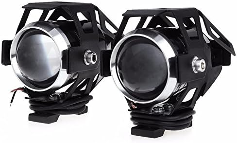 FUSKANG 2 Pcs Motorcycle Headlights U5 Motorbike Driving Fog Spot Light For Electric Car Boat Truck Motorcycle Lighting Flashing Lights,Black