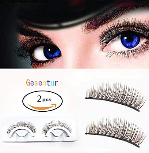 Gesentur 3D Self Adhesive False Eyelashes, Fake Eye Lashes Extension Handmade Reusable Natural look (1 pair-thick black)