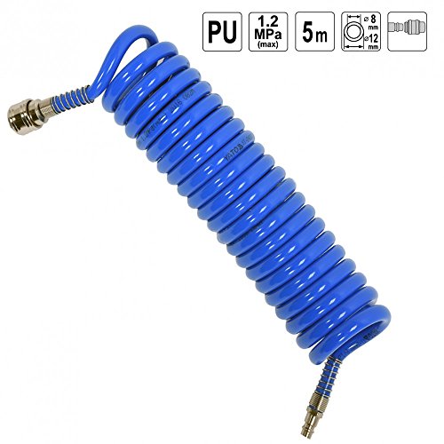 5m Druckluft Spiralschlauch Polyurethan PU mit Schnellkupplung innen Ø8mm außen Ø12mm