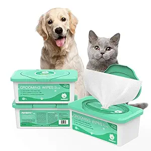 PUPMATE All Natural Pet Grooming Wipes, 100 Fresh Counts, Extra Moist & Thick, Rapid Deodorizing and Cleanup, Hygienic and Hypoallergenic Pet Care for Dogs & Cats, Puppies & Kittens (Aloe)