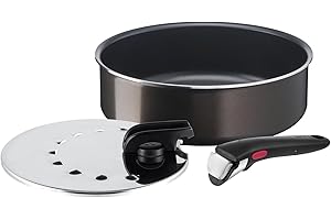 Tefal Ingenio Lot de 3 pièces, Sauteuse 24 cm, Couvercle anti-projection 20/26 cm, Poignée amovible, Non induction, Revêtement antiadhésif, Empilable, Compatible lave-vaisselle, Easy Plus L1509002