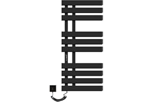 SKYLYZH Scaldasalviette Elettrico, 500x1100mm Radiatore Scaldasalviette, Parete Stendino Elettrico, Temperatura costante intelligente Portasciugamani da Bagno Elettrico, Termoarredo Elettrico-Black Left