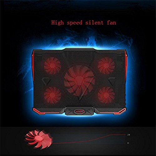 DDSS Notebook Cooling Pad, 12 „-17“ Laptop-Gaming-Cooling Pad, leise Lüfter 5, LED-Lampe, und zwei USB 2.0-Anschlüsse, verstellbare Halterung - 5