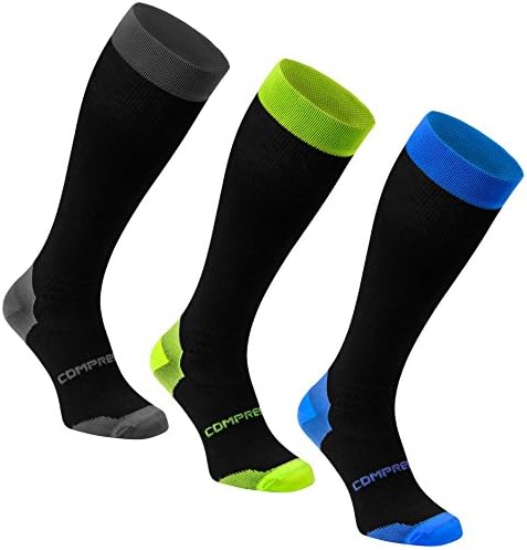 COMPRESSION Socks – 1 Pair or 3 Pairs – Running Cycling (3 Pairs gray/blue/lime, 43-46)