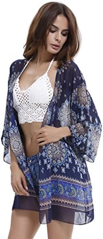 GESIMEI Women Bikini Cover Up Floral Tops Loose Sleeve Chiffon Cardigan Sexy Beach Dress Blouse Summer