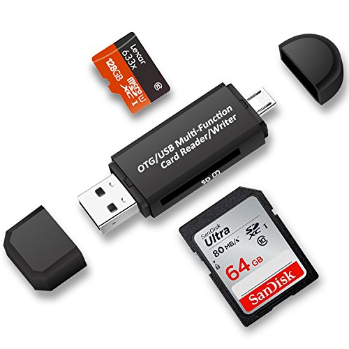 TedGem USB-Kartenleser, SD-/Micro-SD-Kartenleser Viewer Micro-USB OTG auf USB 2.0 Adapter mit Standard-USB-Stecker Micro-USB-Stecker-Anschluss für PC und Notebooks Smartphones/Tablets mit OTG