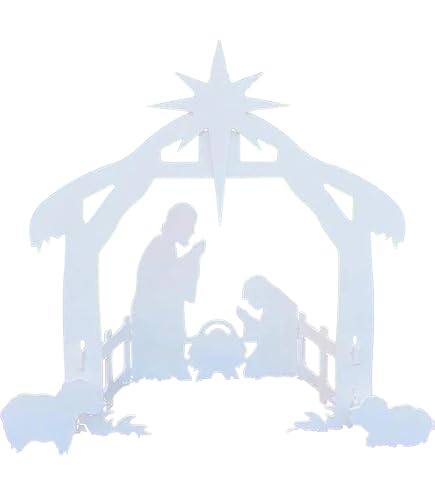 Decorazione Presepe Natalizio Con Sacra Famiglia – Cartone Illuminato 125x156 Cm Per Esterni, Cortile E Giardino, Bianco