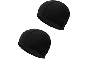 JOAKAUI 2 Pcs Cuffia da Nuoto, Cuffia da Nuoto Unisex Cuffia da Nuoto per Donne Uomini Elastici Nero Cuffia da Nuoto in Tessuto Cuffia da Nuoto per Adulti