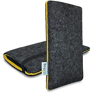 Stilbag maßgeschneiderte Handyhülle FINN - Anfertigung für Smartphones mit Case möglich | Farbe: anthrazit-gelb | Smartphone-Tasche aus Filz | Handy Schutzhülle | Handytasche Made in Germany