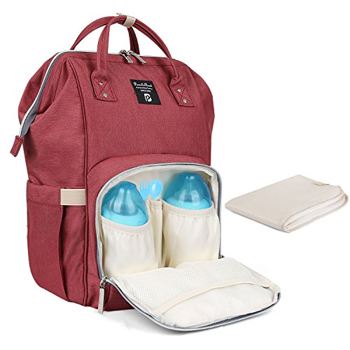 Preisvergleich Produktbild Baby Wickelrucksack Wickeltasche mit Wickelunterlage Multifunktional Oxford Große Kapazität Babyrucksack Kein Formaldehyd Reiserucksack für Unterwegs (Rot)