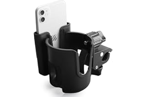 ‎WHLICKS WHLICKS 2-in-1-Becherhalter mit abnehmbarer Handyhalterung, passend für Rollstühle, Rollatoren, Roller, Fahrräder, Mobilitätshilfen, Wohnmobile und Kinderwagen, mit verstellbarem (Getränkehalter)