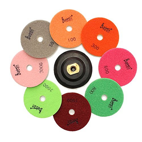Baban 9pcs Schleifscheibe Polierscheiben Diamant Polierscheibe polishing pads Steinschleifer Inkl 4“ Teller für Marmor - 2