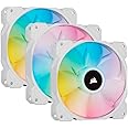 Corsair iCUE SP120 RGB ELITE Performance 120 mm PWM Triple Fan Kit with iCUE Lighting Node CORE ( AirGuide Technology, Eight Addressable RGB LEDs, Low-Noise 18 dBA, Up to 1,500 RPM) White