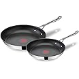 Jamie Oliver by Tefal Cook's Direct Stainless Steel Frying Pan Set, (24 & 28cm) – Non-Stick, Heat Indicator, Safe-Grip Riveted Handle, Induction Compatible – E304S244