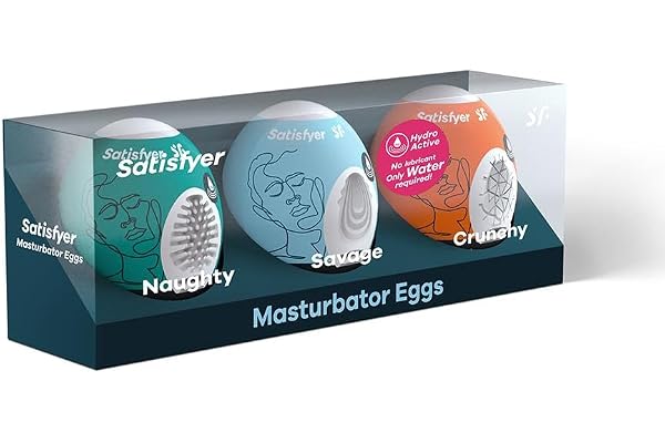 Satisfyer masturbator ägg-set | 3-set Naughty, Savage & Crunchy | Hydro-aktivt TPE för realistisk stimulering | Inget glidmedel behövs för optimal upplevelse
