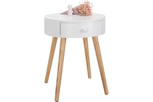 WOLTU Stolik pomocniczy TS51ws-1, stolik nocny, z szufladą, z nogami, drewno, MDF, biały, 38 x 38 x 48 cm (szer. x gł. x wys.)