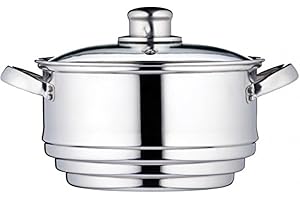 KC BLUE KitchenCraft Universaleinsatz Dampfgarer mit Deckel, Universal Dämpfer mit Glasdeckel, Passt auf fast jede Pfanne und Kochtopf, Silber Edelstahl, Durchmesser 16, 18 und 20 cm,