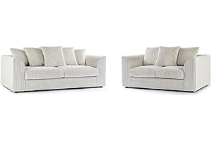 SOFASELECTIONUK LTD Jumbo Cord Scatter Back 3 and 2 Seater Sofa Sets Supreme Comfort Duo Dylan Cream Soft Cord Settee Collection For Your Living Space with Double the Style and Comfort (Cream, 3+2 Seater)