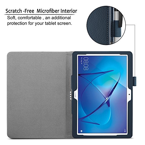 Huawei MediaPad T3 10 Hülle Case, Infiland Slim Fit Folio PU-lederne dünne Kunstleder Schutzhülle Cover Tasche für Huawei MediaPad T3 10 Tablet(Dunkleblau) - 4
