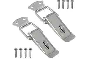 HEUSKAY 2 cierres de tensión con tornillos, abrazadera de cierre de acero inoxidable con resorte para caja de herramientas, cajón, cajón, gabinete, S (91 mm, plateado)