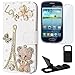 Produktbild Castho 3 in 1 Handyhülle Set 3D Bling Strass LOVE Eiffelturm Schutzhülle Ledertasche für Samsung Galaxy S3 Mini i8190 Glitzer Diamante Bär Schmetterling Flip Lederhülle Handytasche Etui Cover mit Halter und Displayschutzfolie