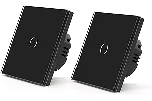 BSEED Interruptor Tactil luz pared,Vidrio Panel con luz Piloto,Sin Función Wifi,1 Gang 1 Vía - 2 Paquetes,86mm Negro