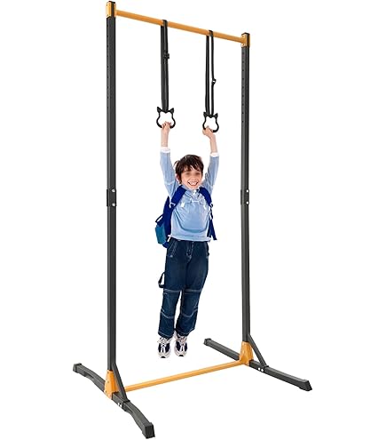 Fetcoi Horizontale balk voor kinderen, turnrek, gymnastiek, horizontale stangen, inklapbaar, voor kindertraining, in hoogte verstelbaar, roze/blauw (blauw