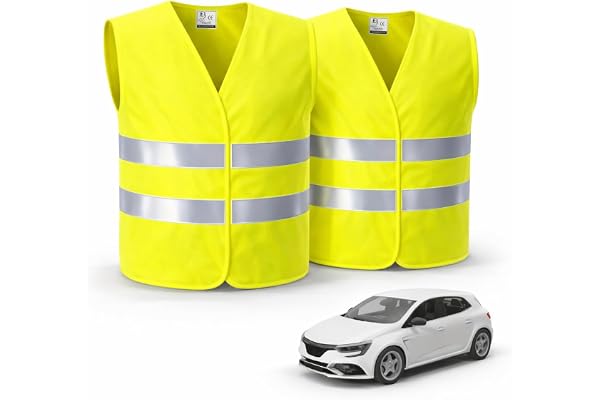 autogadget 2X Gilet de sécurité Jaune pour Voitures ISO20471 - Gilet de dépannage, Gilet d'accident 2026 - Gilet réfléchissant Jaune Fluo pour Voitures, camions - Accessoires de Voiture