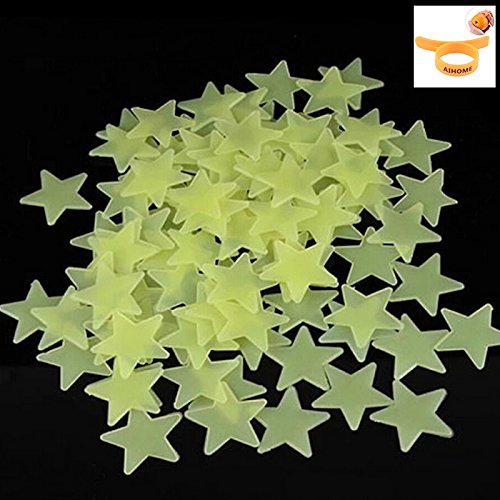 100PCS Home Wall Glow In The Dark Stars Stickers Decal Baby Kid's Nursery Room - DIY Wall Decal - Light Green - Plastic Luminous Wall Stickers Bedroom Decoration (One Orange peel device AS GIFT) by LianLe