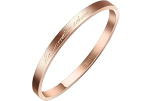 AURSTORE® Bracelet Jonc Fin en Acier Inoxydable 316L avec Message Phrases d'Inspiration Largeur 4 mm Plusieurs Messages au Choix Couleurs Or Rosé