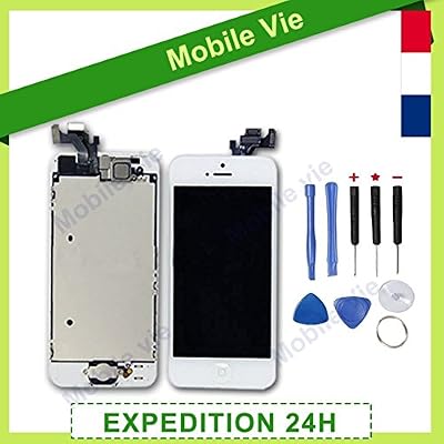MobileVie Ecran LCD Retina + Vitre Tactile Tout Assemblé Complet sur châssis pour Iphone 5 Blanc + OUTILS