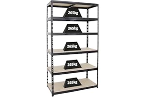 PROREGAL Étagère Charge Lourde Giant Tiger XL | HxLxP 220x120x60cm | 265kg par Niveau | 6 Niveaux | Noir | Étagère Robuste de Garage, Atelier, Cave, sous-Sol, Stockage, Rangement, rayonnage