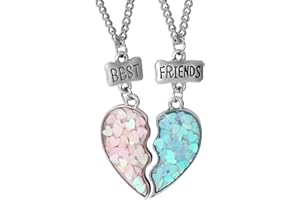 JITNGA 2 Stücke Beste Freunde Ketten Bff Halskette Freundschaftskette Legierung Für Mädchen Geburtstag Geschenke Anhänger Kette (Blau+Pink)
