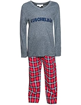 Kinder Schlafanzug Pyjama Flanell grau rot Kuschelbär Louis & Louisa