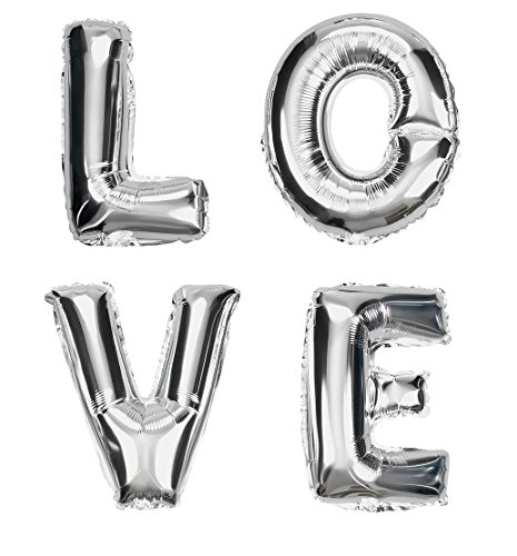 DekoRex® LOVE Folienballons Buchstabenballons Luftballons Heliumballons in Silber 40cm hoch - 3