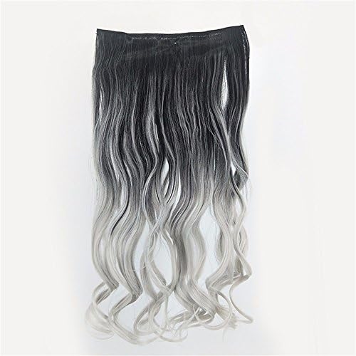 wiglala Wig Piece Dyed   Long Curly Hair Color High Temperature Wire Without A Clip Hair, Black + Granny Gray