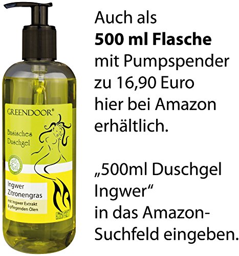 Greendoor Basisches Duschgel Ingwer Zitronengras 250ml – 100% biologisch abbaubar, all natural, 100% Natur aus der Naturkosmetik Manufaktur, fresh / extra frisch / Frische-Kick, ohne Silikon, ohne Sulfate, ohne Konservierungsmittel = parabenfree / ohne Parabene, Greendoor Premiumversand, natural - 4