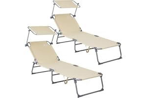 CASARIA® 2X Tumbonas Jardín Playa Plegable Respaldo Ajustable Parasol hasta 150Kg 195x60x30cm Resistente Intemperie Beige