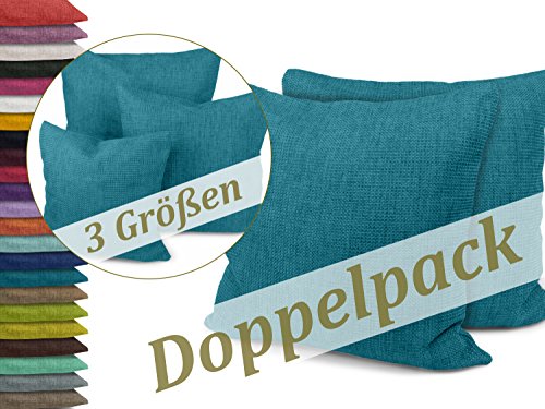 Kissenhüllen in Struktur-Optik - erhältlich in 23 modernen Farben und 3 verschiedenen Größen, Doppelpack Kissenhüllen 40 x 40 cm, petrol