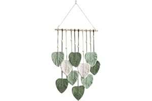 Betylifoy Macramè Appeso a Parete Boho Decor, Macramè Arazzo con Perline di Legno e Foglie Arazzo Appeso a Parete per Camera da Letto Nursery Decorazione della Parete (Verde)
