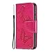Produktbild Bear Village® iPhone X/Xs Hülle, Schmetterling Muster Bookstyle Brieftasche Lederhülle für Apple iPhone X/Xs mit kartenfächern, Ständer Funktion (#3 Rose Rot)